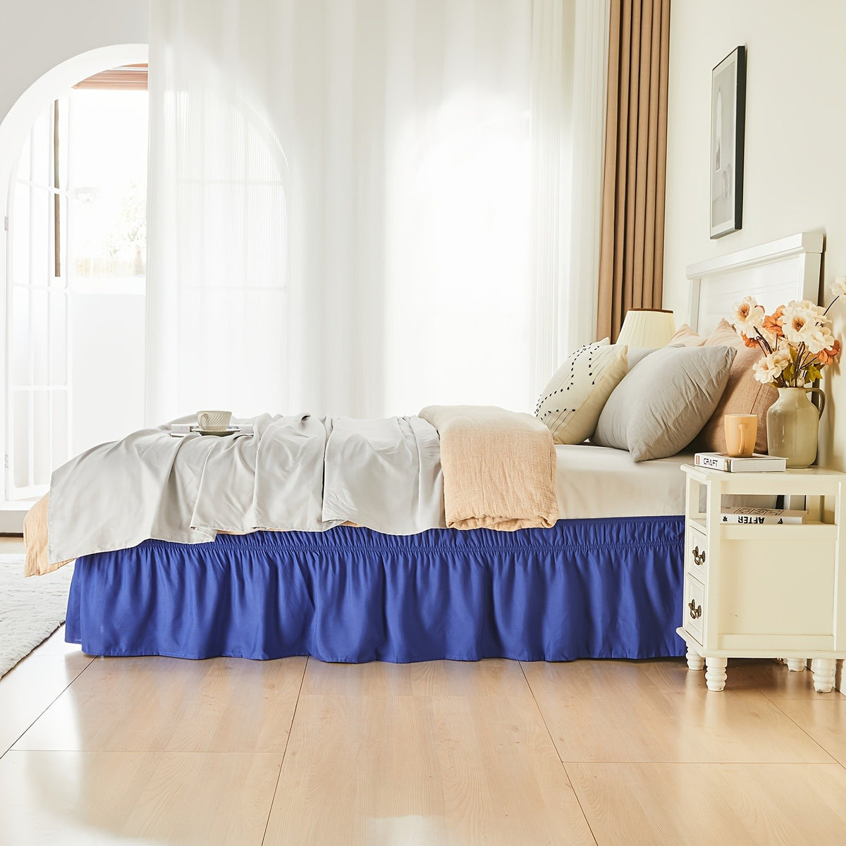 Wrap Around Dust Ruffle Bed Skirt - Fashionable & Long-lasting with Double Elastic Belts - Made for Various Size Beds with 15 Inch Tailored Drop - Easy Fit Adjustable Elastic Strap - Pleated Bedskirt with Brushed Fabric - Wrinkle Free, Machine Wash