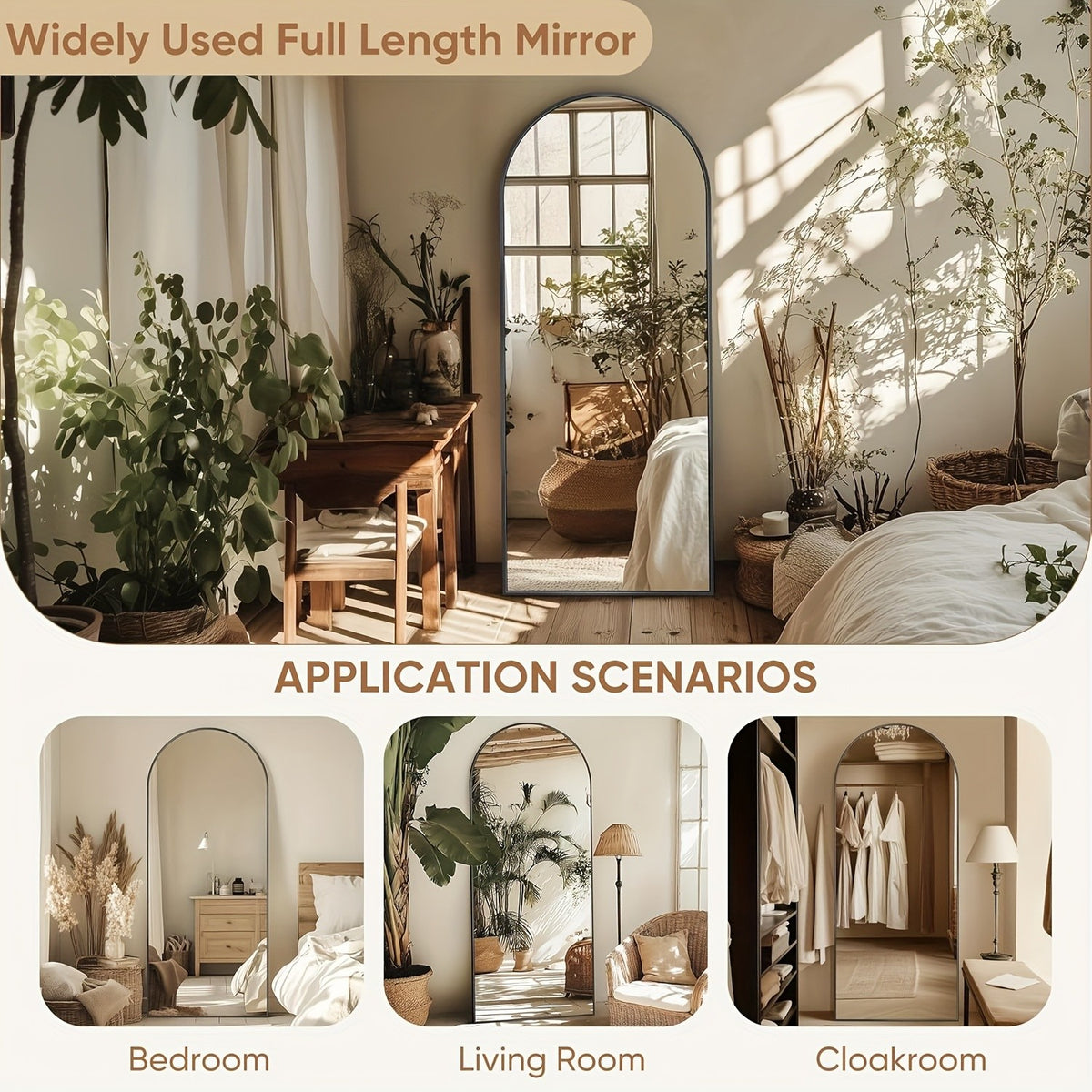 Homsion Full Length Floor Mirror - Freestanding Arched design with Sturdy Base, Large Full Body Mirror for Bedroom, Living Room, Bathroom - Space-Enhancing Elegant Home Decor Standing Mirror, Polished Surface