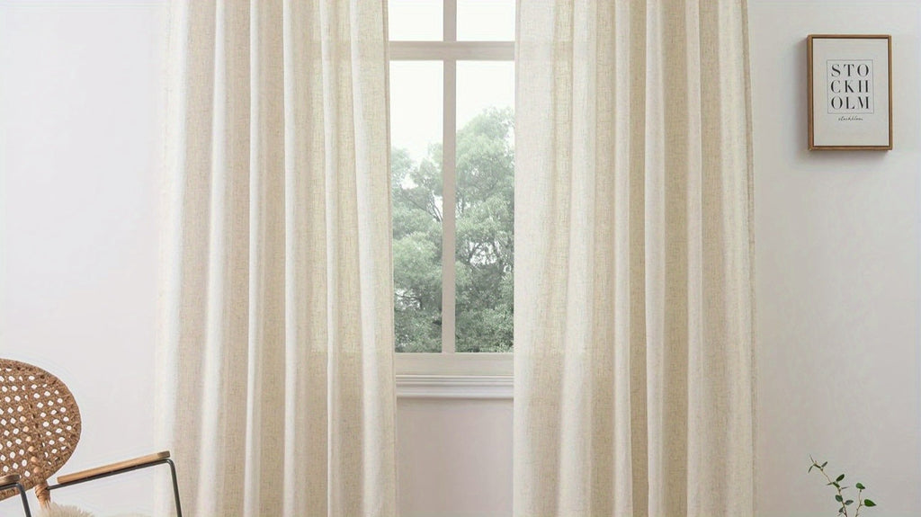 4 Panels Natural Linen Curtains for Living Room Semi Sheer Farmhouse Real Flax Rod Pocket Back Tab Boho Rustic Light Filtering Window Drapes for Bedroom Privacy Assured