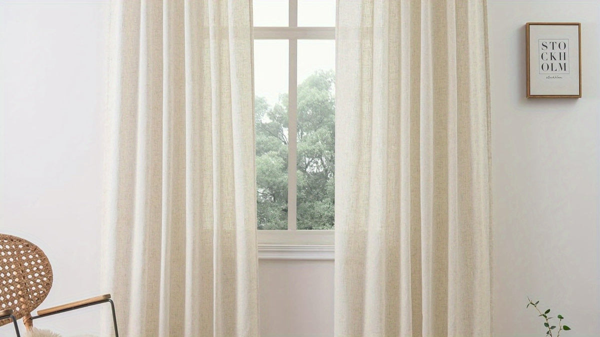 4 Panels Natural Linen Curtains for Living Room Semi Sheer Farmhouse Real Flax Rod Pocket Back Tab Boho Rustic Light Filtering Window Drapes for Bedroom Privacy Assured