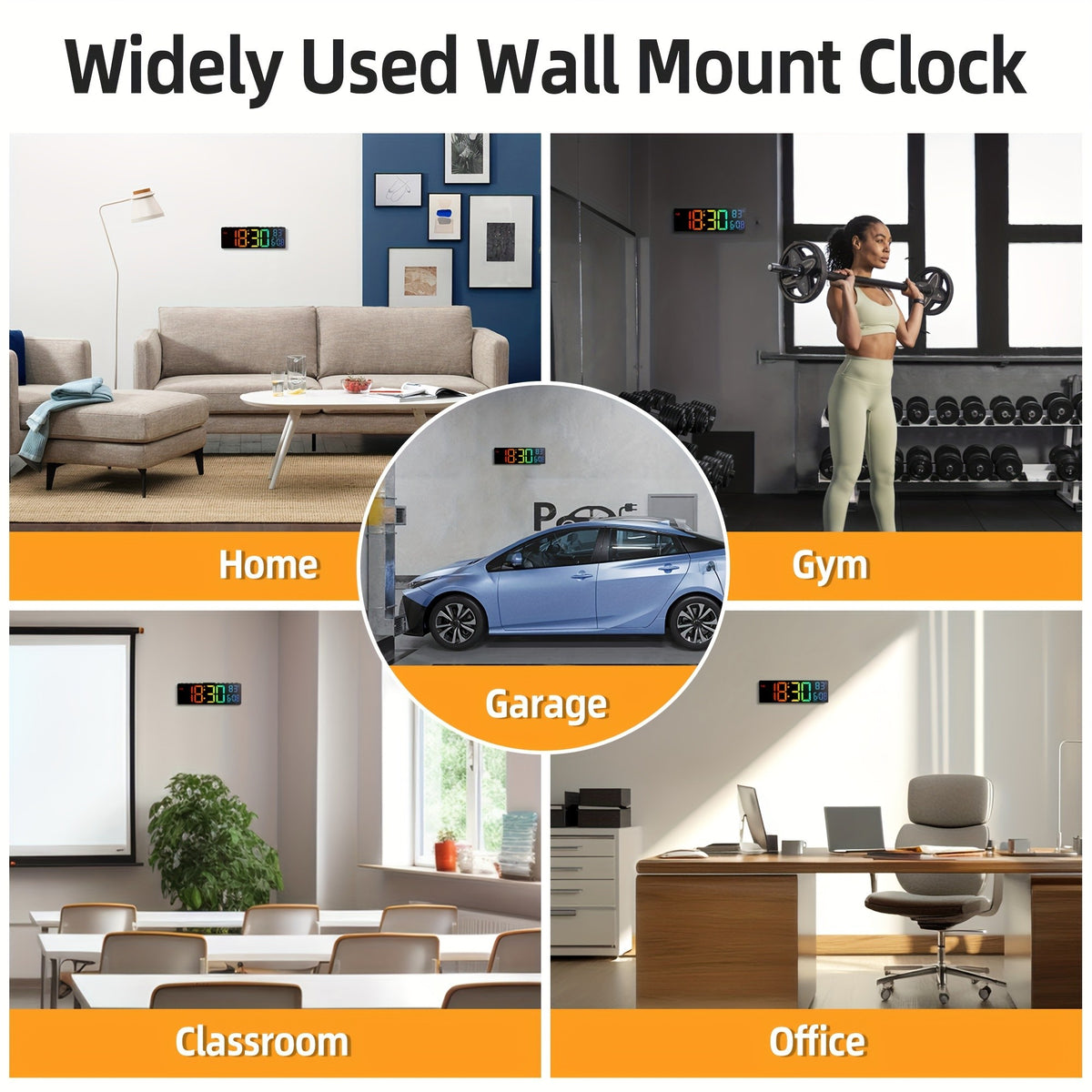 10.5 Inch Large Digital Wall Clock with Dual Alarms, Night Light, Large LED Screen Display, 8 RGB Colors, Auto DST, Temperature, Brightness Adjustment for Living Room, Bedroom, Kitchen Elderly Gift