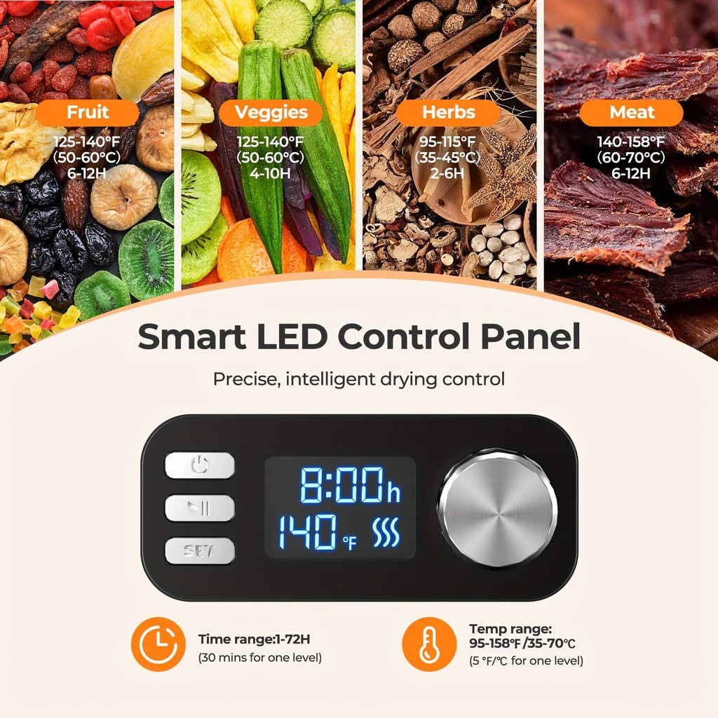 Food Dehydrator Machine Adjustable Temperature & 72H Timer, 5-Tray Dehydrators for Food And Jerky, Fruit, Dog Treats, Herbs, Snacks, LED Display, 240W Electric Food Dryer, Recipe Book