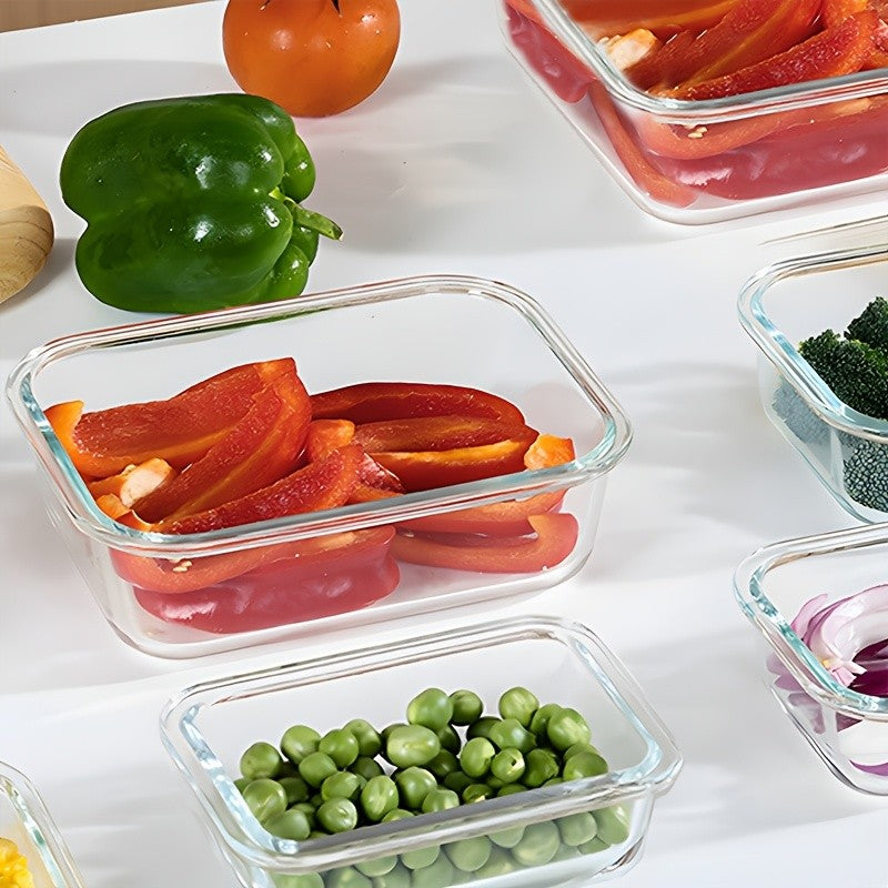 Set of 10 Glass Containers with Lids for Storage, Ideal for Meal Preparation And Pantry Organization. These Lunch Containers Are Leak-Proof And Airtight, Suitable for Use in The Microwave, Oven, Refrigerator, And Dishwasher