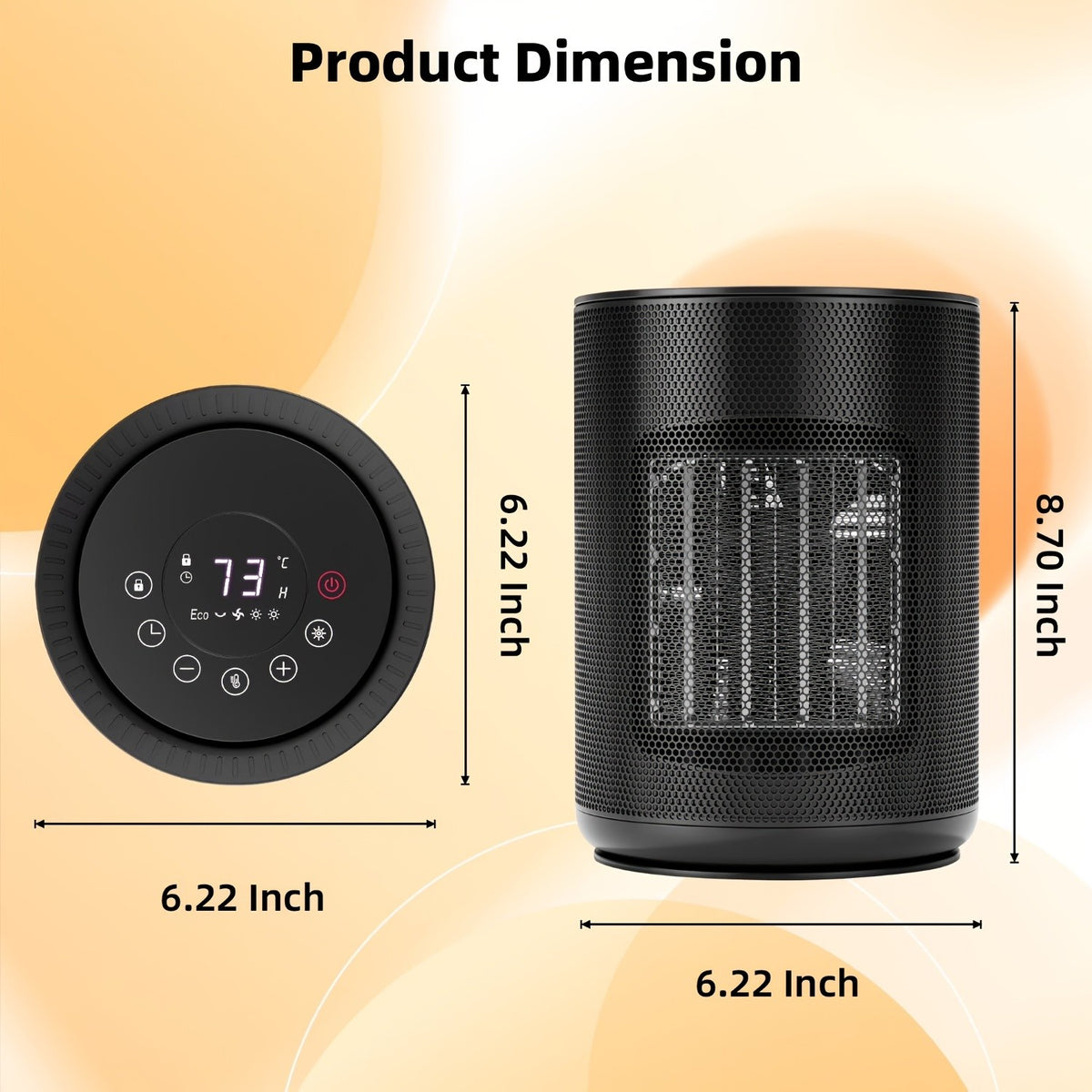 Ceramic Space Heater with Adjustable Thermostat, 1500W/950W Portable Indoor Electric Heater for Up to 200 Sq Ft with Overheat and Tip-Over Protection