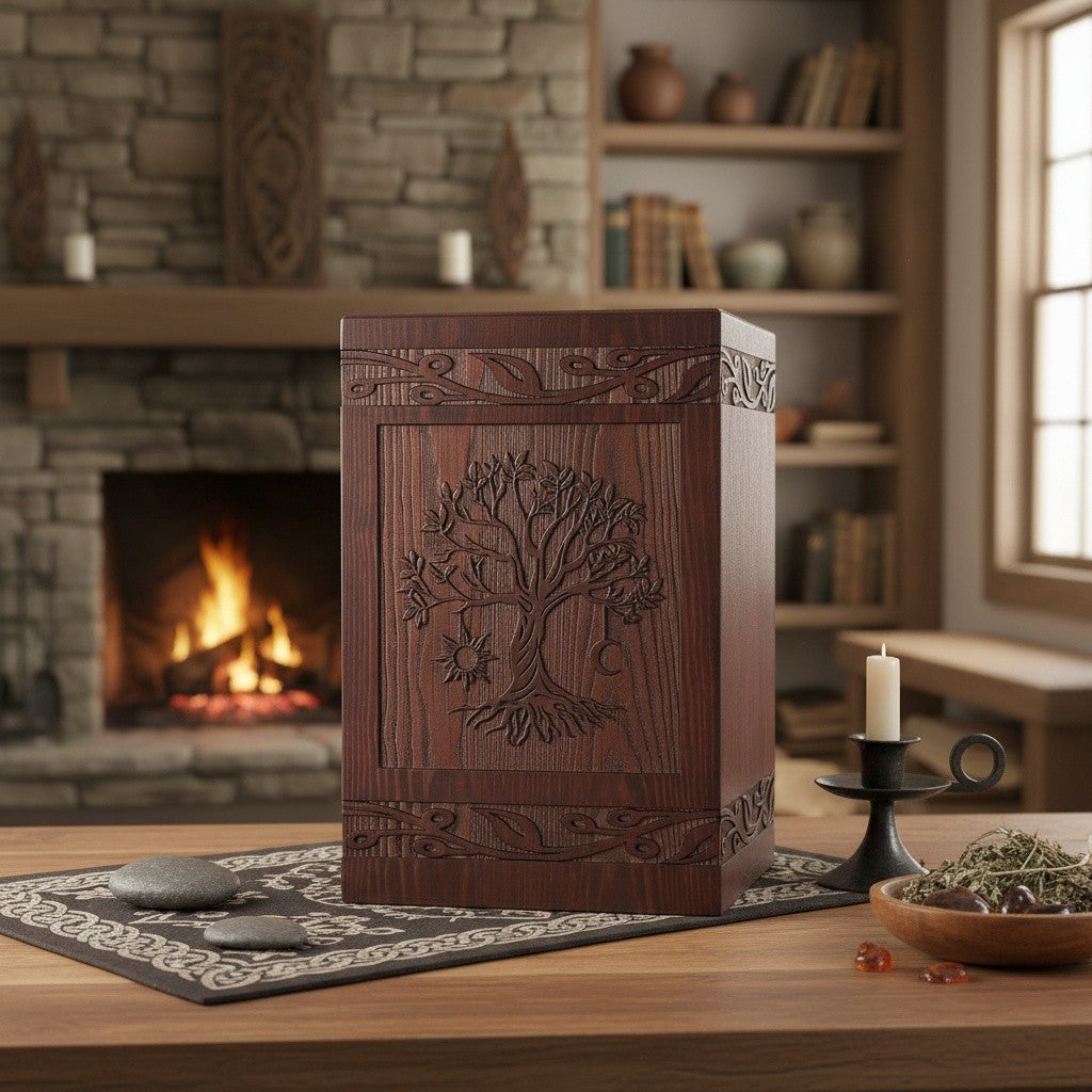 Tree of Life Wooden Urn - Elegant Memorial Urn for Men, Women & Pets |, Decorative Urn, Classic Home Decor