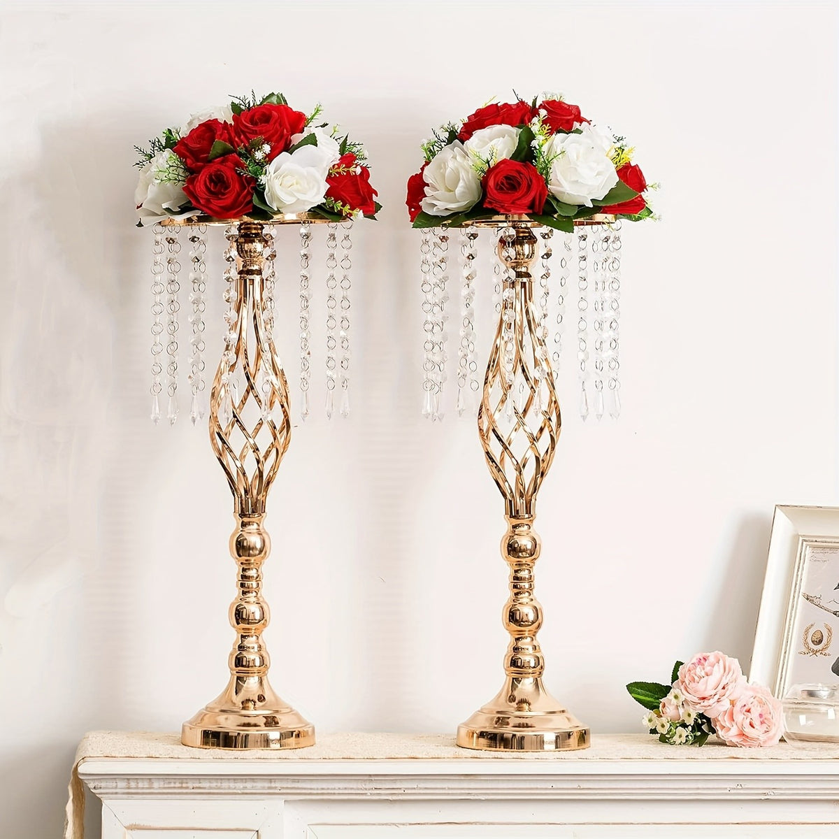 Pack Of 6 Artificial Flower Ball Arrangement Bouquets, Plastic Roses With Base, Fake Wedding Rose Flower Ball Centerpieces, Fake Flower Balls For Wedding Centerpiece Flower Racks For Party Valentine's Day Home Décor Table DIY Flower Decorations