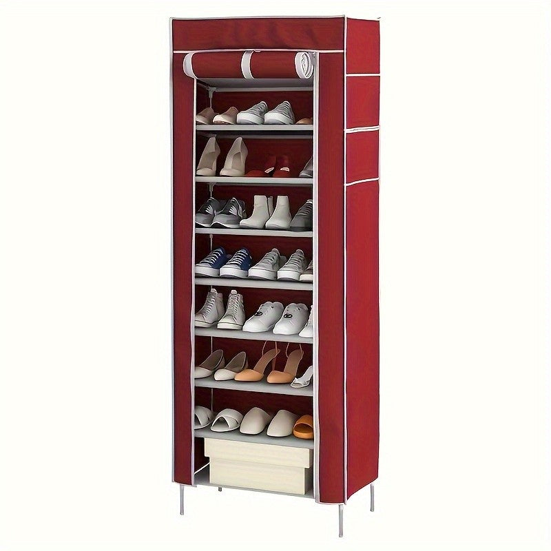1pc 10 Layer Shoe Cabinet with Dust Cover, Non-woven Space-saving Shoe Rack with Large Capacity, Easy to Assemble, Portable Shoe Cabinet, Suitable for Various Scenes Such As Entrance, Storage Rack, Home And Dormitory Storage
