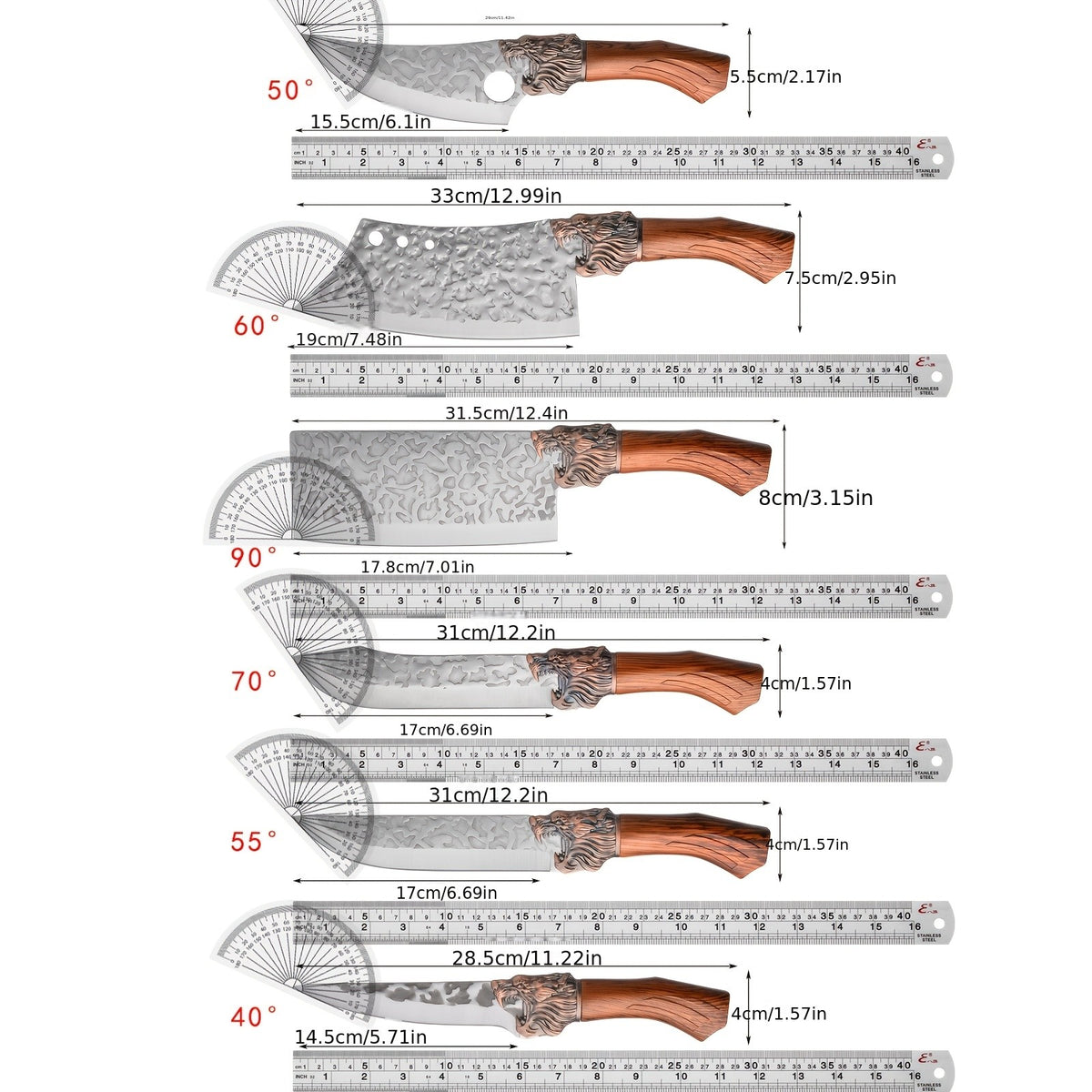 7pcs Chef Knife Set, Hand Forged Damascus Style Blade with Brown Wood Handle, V-shaped Sharp Blade, Suitable for Meat, Fish, Vegetables, Fruits, Professional Kitchen Knives, Suitable for Home Chefs And Chefs (ideal Gift) - Ergonomic Grip