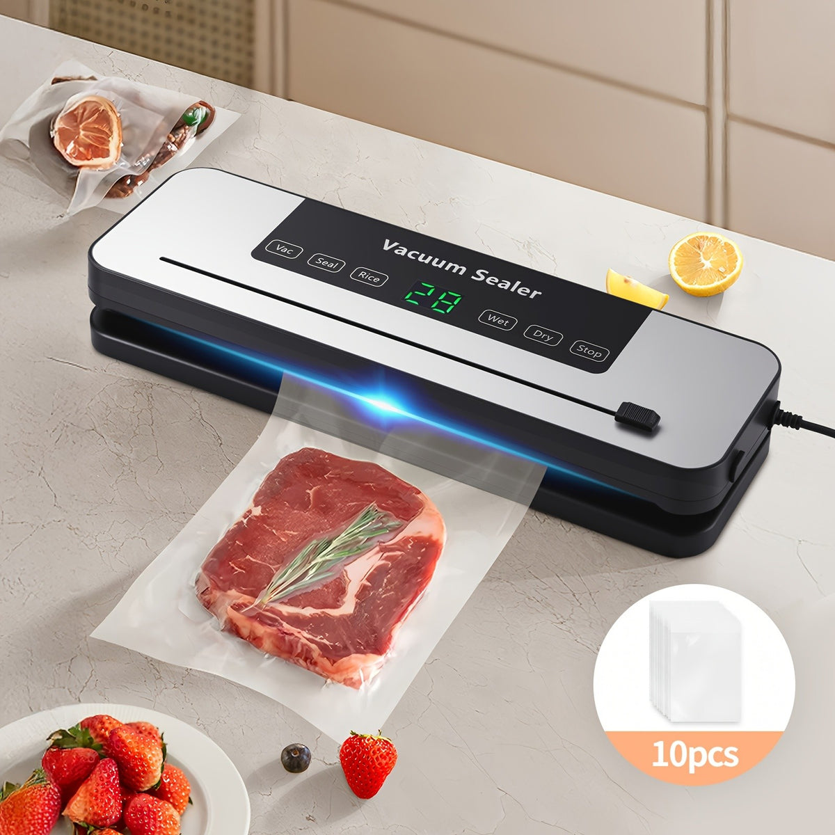 65000 PA Commercial Vacuum Sealer Machine System with 10 Free Bags, Dry/Moist Modes, 6-In-1 Sealing Machine for Storage And Sous Vide, Automatic Sealing Machine, Modern Vacuum Sealer