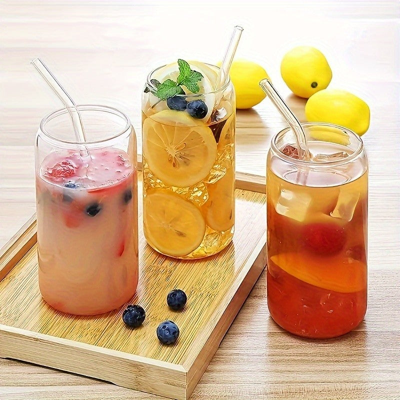 Sublimation Glass Cups 12-Pack, Clear or Frosted 16 oz Tumblers with Bamboo Lids, Plastic Straws and Cleaning Brushes for DIY Gifts and Iced Drinks