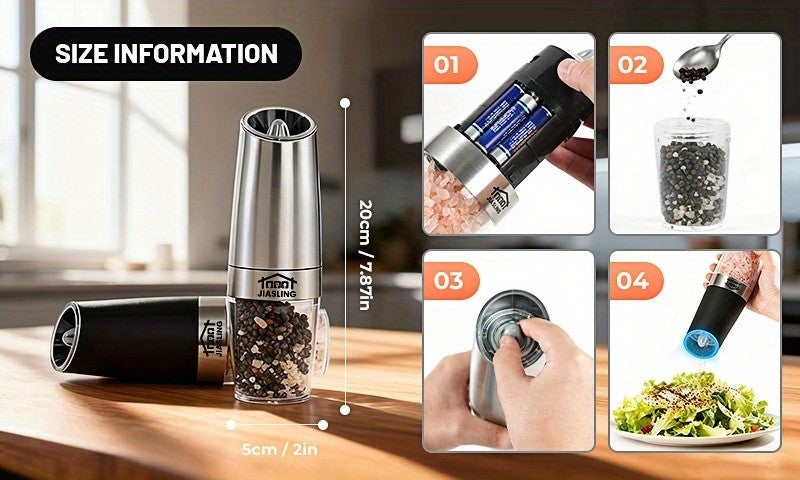 2pcs JIASLING Salt And Pepper Grinder Electric 2pcs Electric Battery Salt And Pepper Grinder Set Gravity Electric Salt And Pepper Grinder Set Salt And Pepper Shakers Set Large Capacity with LED Light Multiple Color Options Kitchen Gift