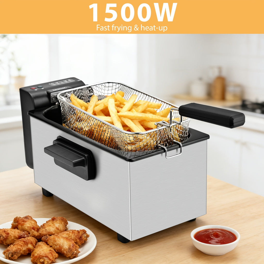 SUSTEAS Household Deep Fryer, Large Capacity Oil Fryer with 5 Sizes, Adjustable Temperature Control, Easy-to-Clean Pot, Made Of Stainless Steel, Local Warehouse, Compact And Durable Design, Stylish Cooking Appliance & Essential Kitchen Tool.
