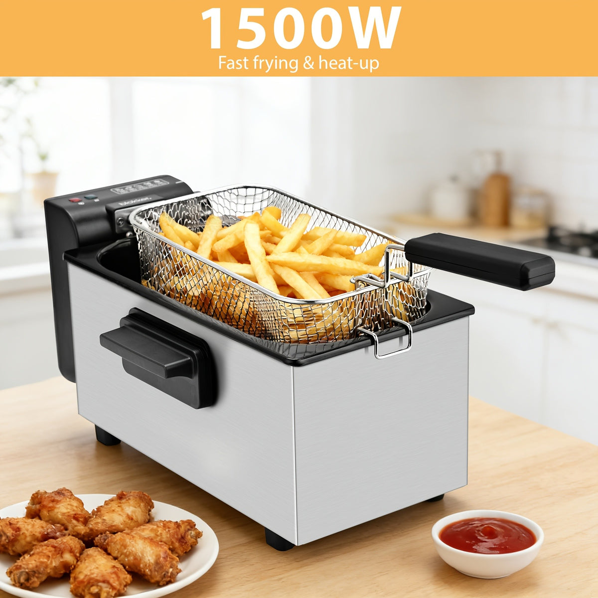 SUSTEAS Household Deep Fryer, Large Capacity Oil Fryer with 5 Sizes, Adjustable Temperature Control, Easy-to-Clean Pot, Made Of Stainless Steel, Local Warehouse, Compact And Durable Design, Stylish Cooking Appliance & Essential Kitchen Tool.