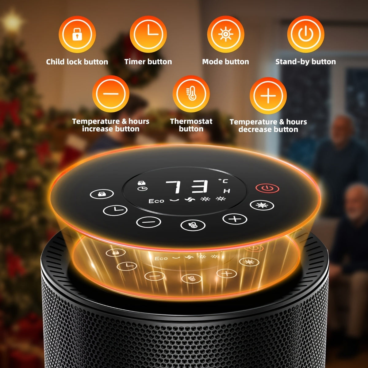 1500W/950W Ceramic Space Heater, Portable Electric Heater with Adjustable Thermostat, Heating Up to 200 Sq. Ft, 2S Rapid Heating, Compact Design, Overheat And Tip-Over Protection, for Indoor Use