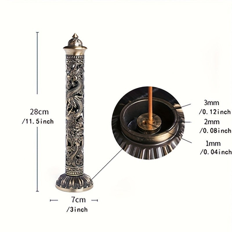 Metal Incense Stick Holder Featuring a Retro Vertical Design, Heart Sutra, Dragon, And Phoenix Motifs, Perfect for Home Or Office Ceremonial Decoration