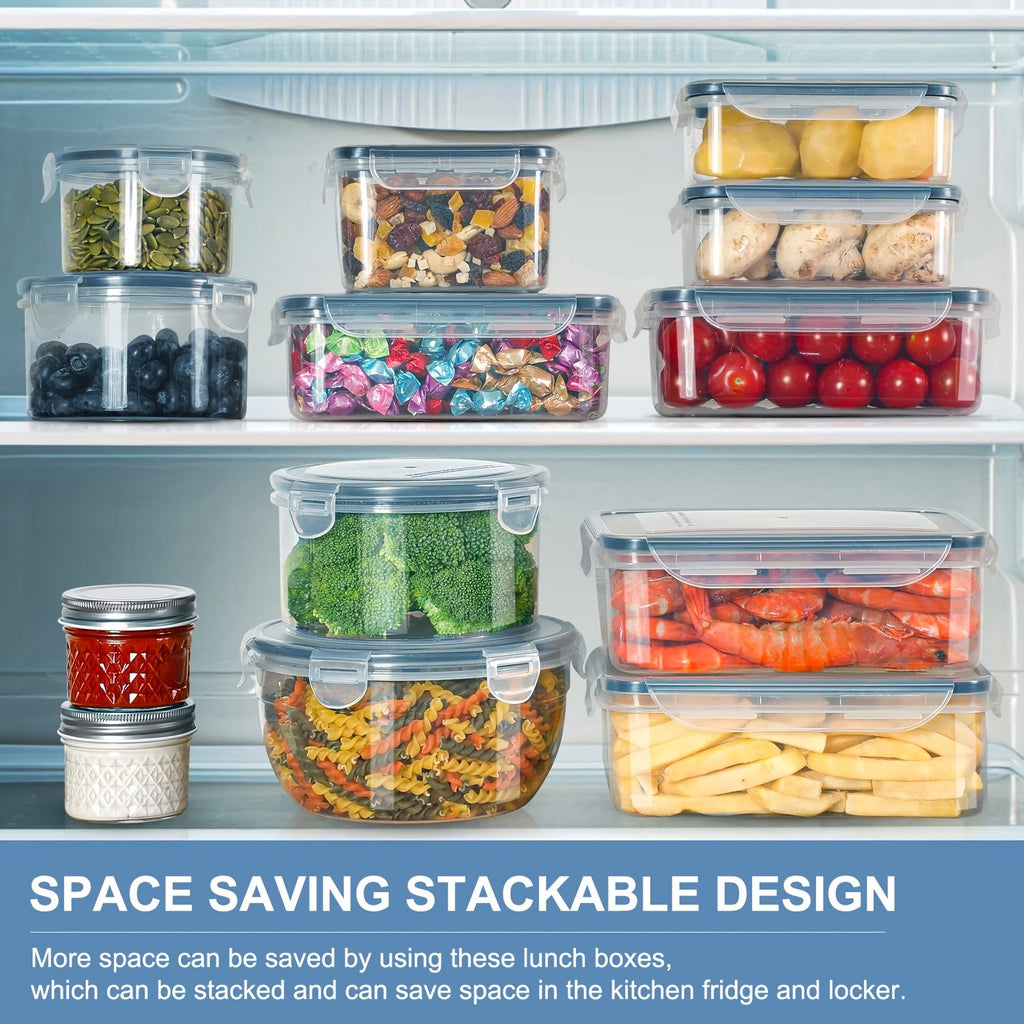 16/28/48pcs Food Storage Container Set, Airtight Containers with Secure Lids (8/14/24 Lids + 8/14/24 Containers) - Sealed Plastic Containers for Pantry, Travel, Outdoor Picnics, Kitchen Organization, Includes Labels And Markers