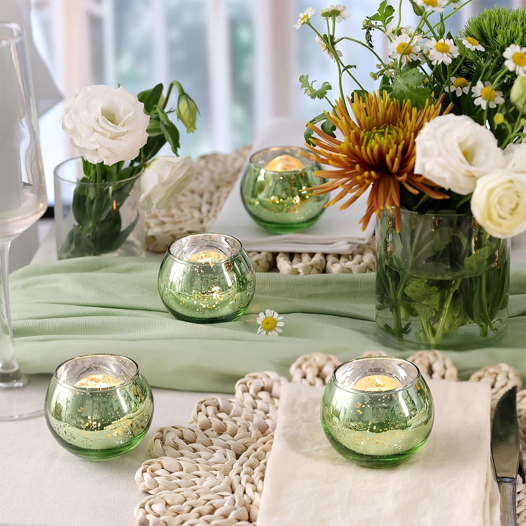 24/6pcs Votive Candle Holders for Wedding, Hurricane Candle Holders Bulk, High-Temperature Glass, Romantic Dinner Additions, Perfect for Weddings, Parties, Birthdays, Thanksgiving, Valentine'S Day Decorations, Golden/Pink/Silver/Blue/Green