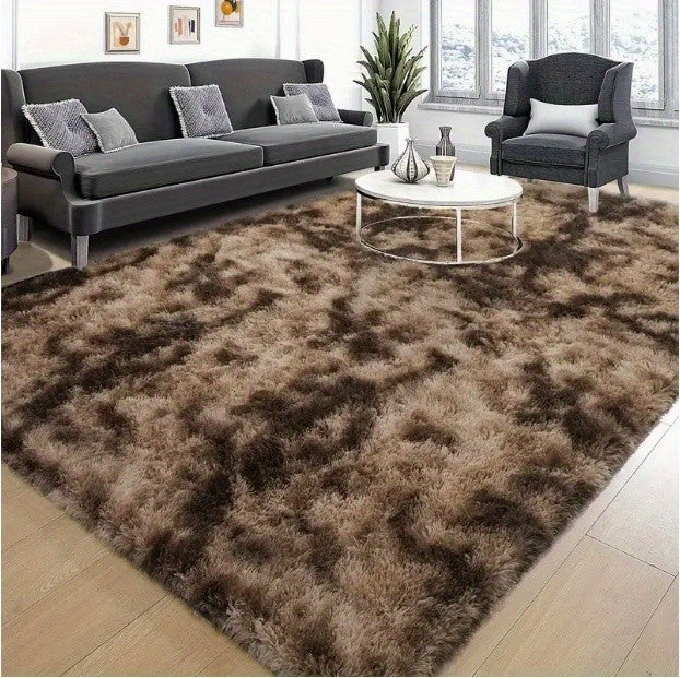 Rectangular Plush Area Rug, 62.99 x 90.55 Inch Soft Fluffy Carpet in Grey and Tie-Dye Colors for Living Room Sofas and Cozy Bedroom Decor