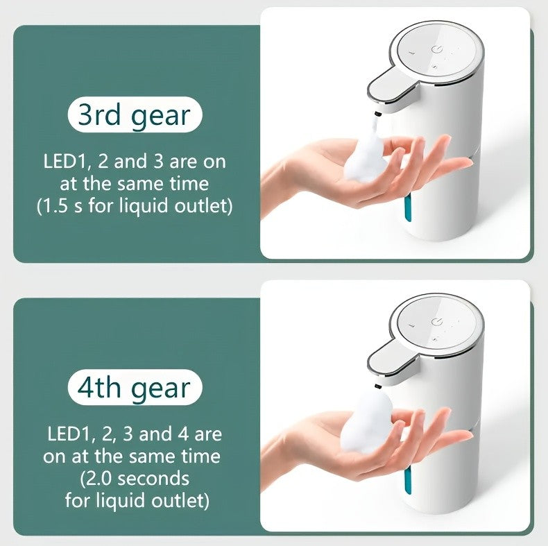 Touchless Soap Dispenser with 13.53 oz Capacity, USB Charging, Four-Level Adjustable Output and Power Display for Wall-Mounted Bathroom Use