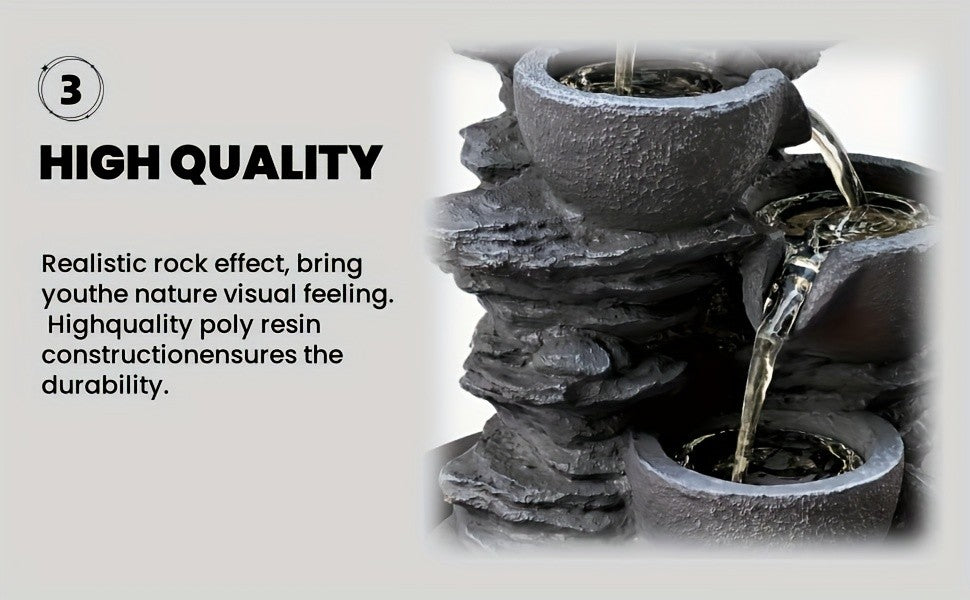1pc Resin Tabletop Fountain, Indoor Waterfall Fountains with LED Light - Plug, Realistic Rock Design for Soothing Ambiance in Bedrooms, Living Rooms, Offices Or Meditation Spaces