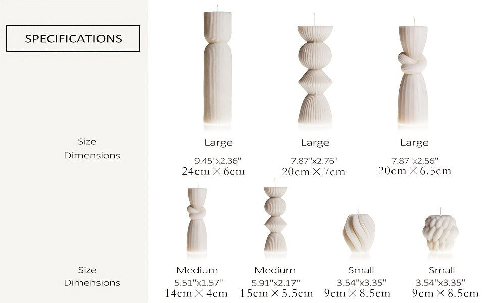 7-Pack Large Ribbed Pillar Candles - Soy Wax Handmade Home Decor Candles For Housewarming Gift, Shelf Decor, Wedding, Dining Table Centerpiece