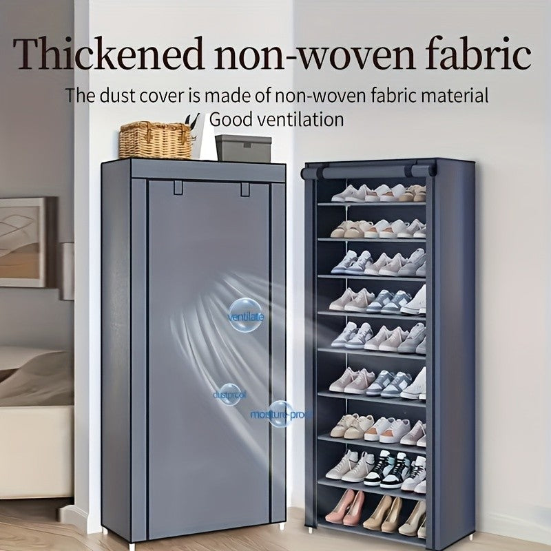 1pc 10 Layer Shoe Cabinet with Dust Cover, Non-woven Space-saving Shoe Rack with Large Capacity, Easy to Assemble, Portable Shoe Cabinet, Suitable for Various Scenes Such As Entrance, Storage Rack, Home And Dormitory Storage