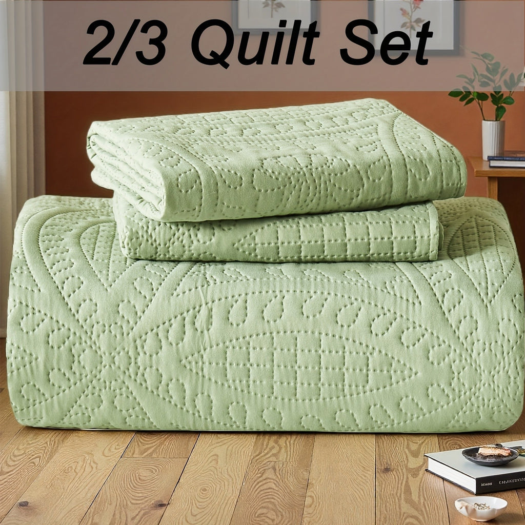 Lightweight Microfiber Coverlet Set, Coin Pattern Quilt with Pillowcases in Twin, Full/Queen and King/California King for All-Season Bedroom Styling