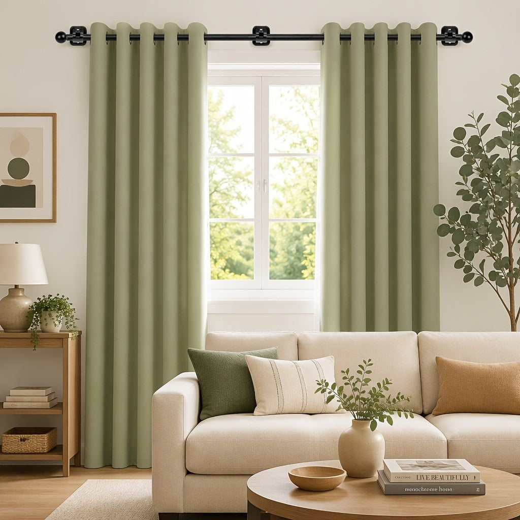 Curtain Rods No Drilling For Windows, 5/8 Inch Diameter Drapey Pole With No Drill Curtain Rod Brackets (2pcs, Black, 30 To 45")