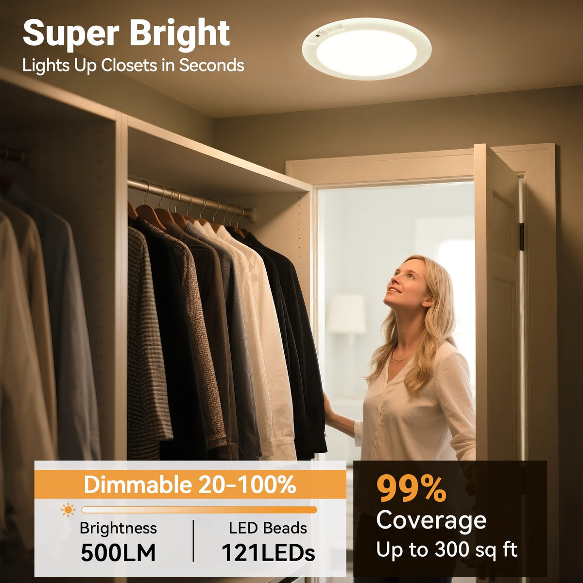 8/6/4/2/1Pack Rechargeable LED Ceiling Light with Motion Sensor, 3 Lighting Options, 10 Brightness Levels Battery Operated Closet Lights, Remote Control Dimmable Timing Motion Shower Lights for Living Bathroom Pantry Hallway Porch(3000K/4500K/6500K)