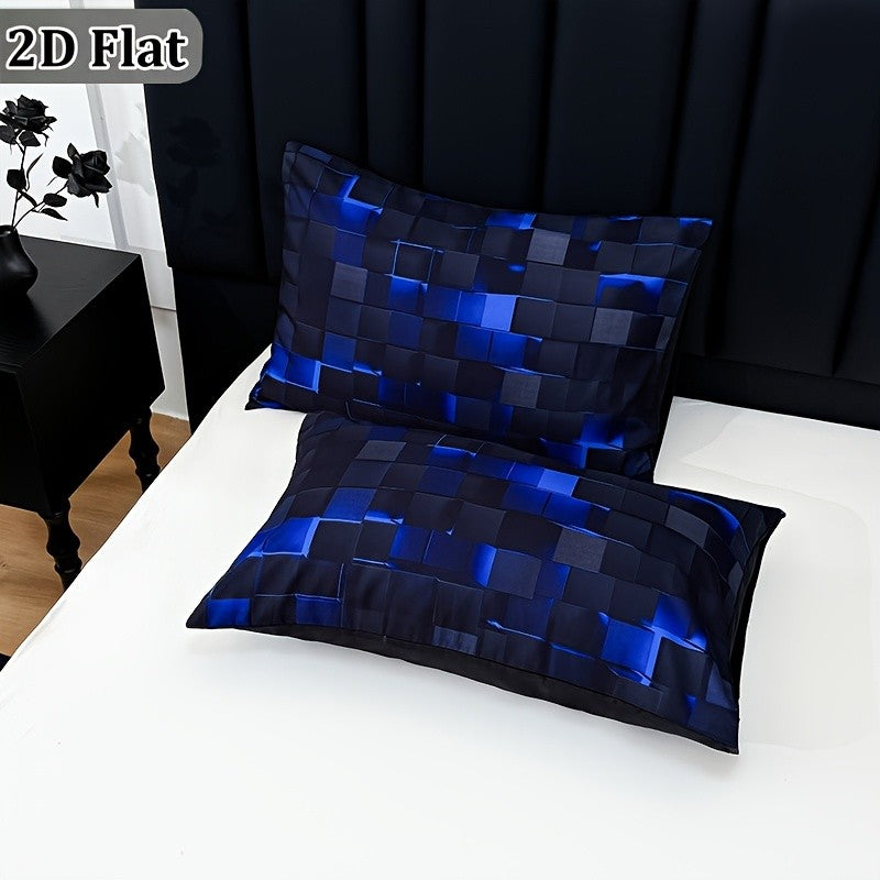 2D Flat 3pcs Cool Technology Digital Printing Material Plaid Fitted Sheet(1pc Bed Sheet+2pcs Pillowcase No Filling)Deep Pocket In 15 Inch At Home Dormitory Suitable for All Seasons Mattress Protector