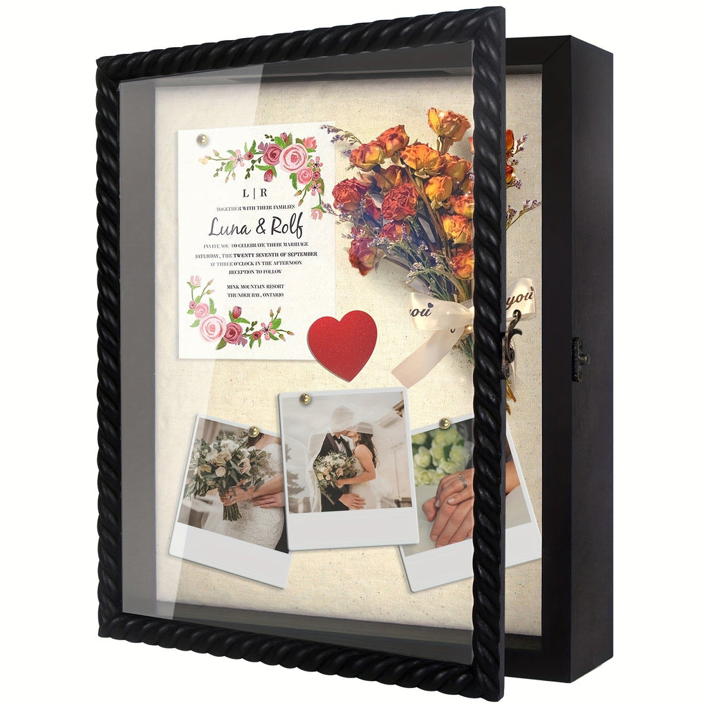 11X14/12X16 Shadow Box Frame with Linen Back - Large Rustic Memory Display Case for Flowers, Pictures, Championship Rings, Medals, Coins, Pins Collection And More, Including 4 Removable Shelves