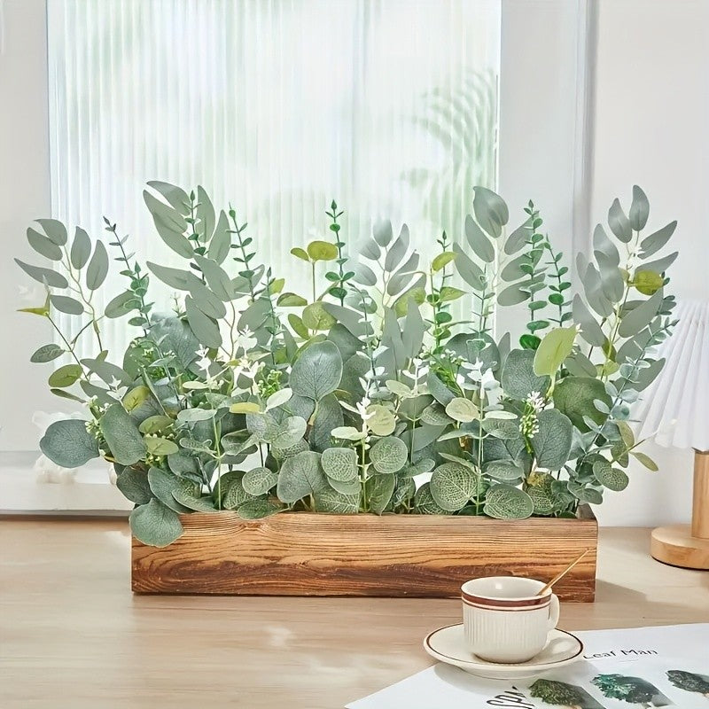 50/56pcs Bulk Artificial Eucalyptus Flowers & Stems with 4 Leaf Varieties - Realistic DIY Wedding, Valentine's, St. Patrick's Day, Spring Decorations - Lifelike Green Foliage Bouquets with White Flowers, Durable Plastic Blooms for Home, Office