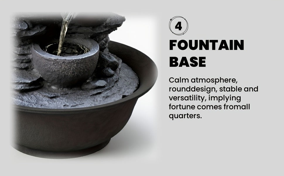 Resin Tabletop Water Fountain with LED Light, Rock-Style Cascading Indoor Waterfall in 12 x 9.3 x 9.3 Inch Size for Home Office and Living Room Decor
