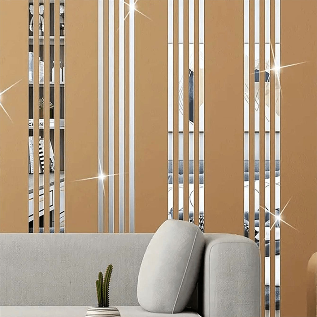 10pcs Pack, 3*25Cm/1.2*9.84In, Silver Acrylic Mirror Wall Sticker, Strip Self-Adhesive Wall Decals, for Living Room Bedroom Bathroom Office Home, Art Wall Decoration