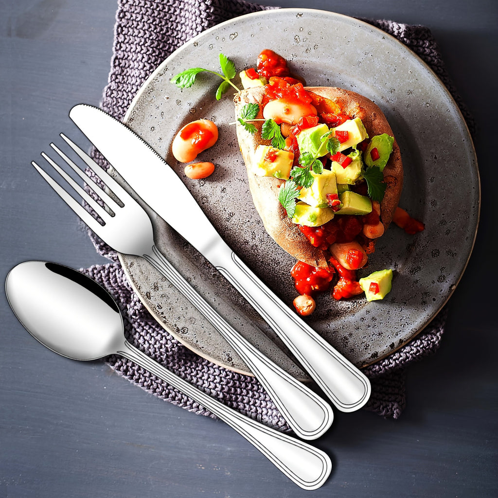 Stainless Steel Flatware Cutlery Set, 20/22/40/60/72pcs for 4/8/12, Silvery/Black/Golden, for Home Kitchen Restaurant Hotel, Affordable Utensils Set, Mirror Polished, Dishwasher Safe, Perfect for Gifts Weddings Outdoor Camping.Local Warehouse