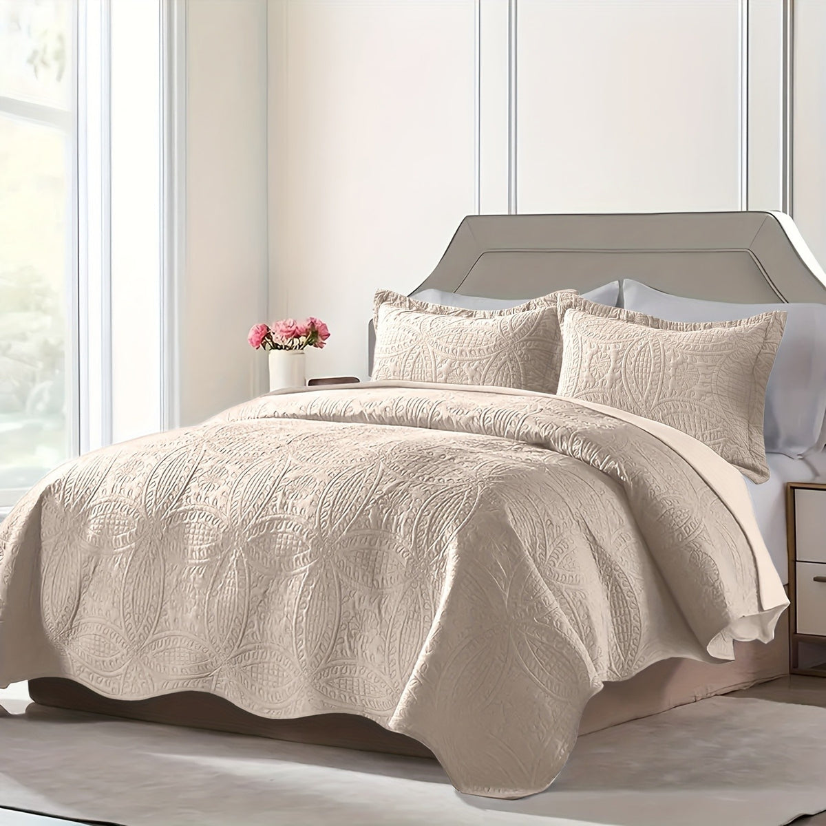 Quilt Set Bedspreads - Soft Bed Winter Quilt Lightweight Microfiber Bedspread- Modern Style Coin Pattern Coverlet for All Season - Keep Warm 3pcs (1 Quilt, 2 Pillow Shams)