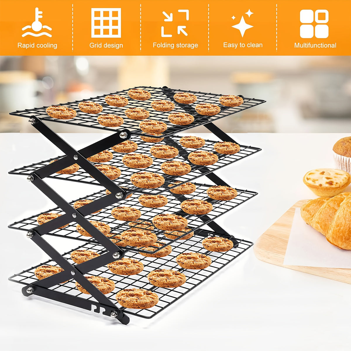 Foldable Cooling Rack, 3/4/5pcs Foldable Cooling Racks Free Baking Tool Set - Stackable Oven Cookie Cake Drying Rack. Used for Camping, Kitchen Storage And Holiday Baking Gifts (Including Silicone Shovels, Egg Beaters, Pliers, Smear Brushes