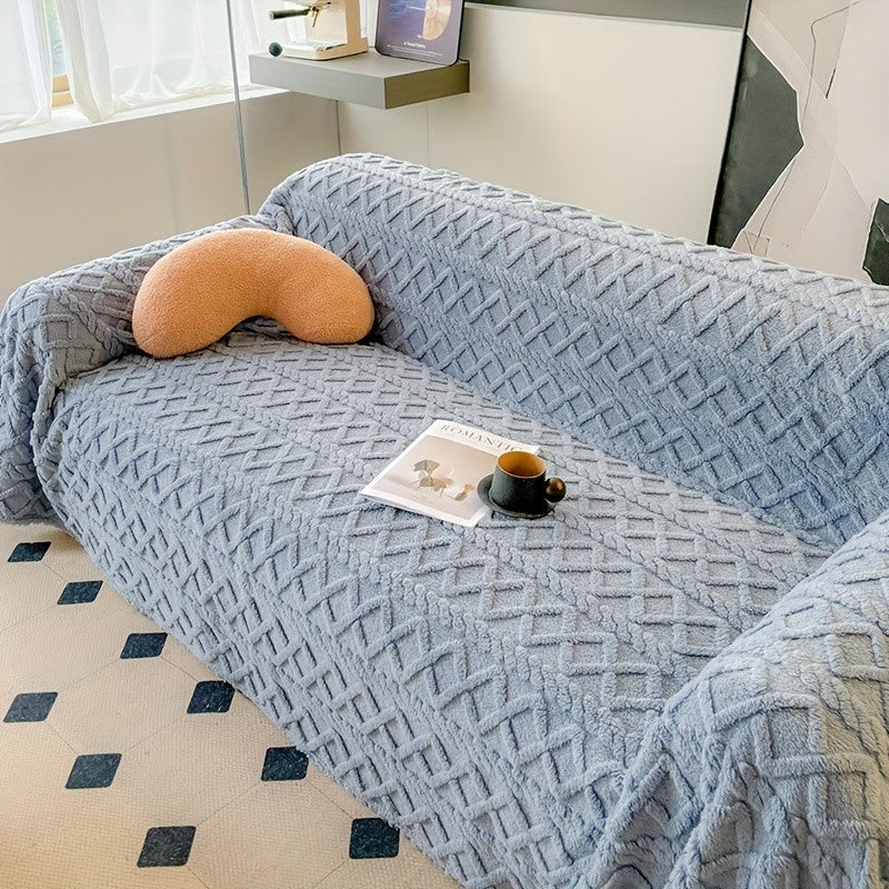 1pc Modern Jacquard Shu Velveteen Sofa Throw Cover - Pet Friendly Slipcover with Soft Plush Feel - Machine Washable, Non-Printing Single Piece Couch Protector for Home Decor - Fits Armchair to 4-Seater Sectional Sofas