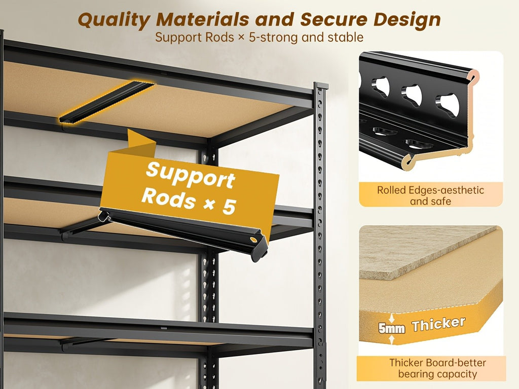 72''H Storage Shelves Heavy Duty Shelving 2000LBS Garage Shelving 5 Tier Metal Shelves for Garage Shelves 35.5"W X72"H X 15.8"D, Adjustable Shelving Unit for Basement Pantry Utility Rack Shelf, Kitchen Standing Rack/ Kitchen Standing Baker's Rack
