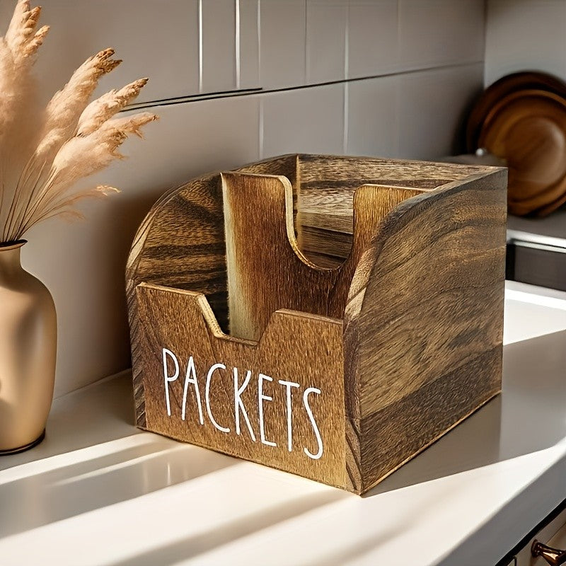 Rustic Wood Spice Box Decorative Organizer With Dividers - Large Capacity Farmhouse Style Kitchen Storage For Countertops & Cabinets, Bold Lettering Design & Window ViewAccess, High-Quality Spice Packet Holder, Spice Racks For Kitchen, Materials