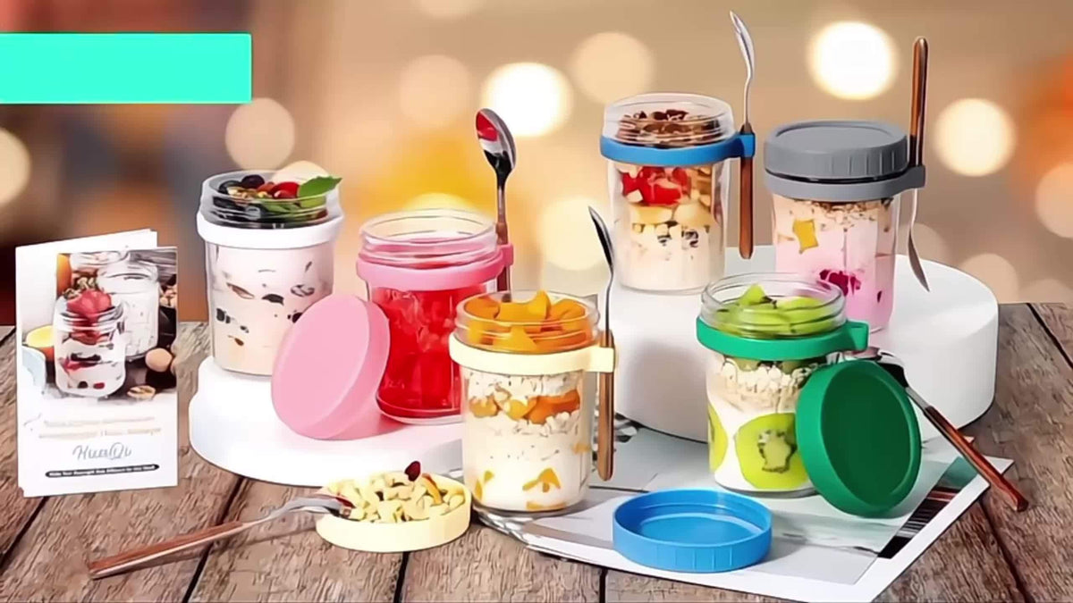4/6pcs(16oz), 8pcs(4pcs 16oz+4pcs 4oz), 12pcs(6pcs 16oz + 6pcs 4oz), Overnight Oats Containers with Lids And Spoons, Glass Mason Overnight Oats Jars, Large Capacity Airtight Jars for Milk, Cereal, Fruit