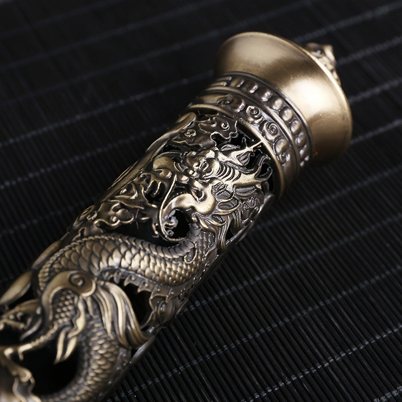 Metal Incense Stick Holder Featuring a Retro Vertical Design, Heart Sutra, Dragon, And Phoenix Motifs, Perfect for Home Or Office Ceremonial Decoration