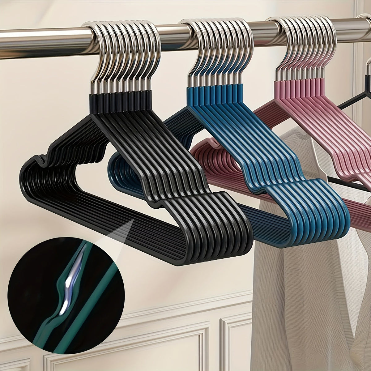 60/50/25/20pcs, Non-slip Heavy-duty Hanger, (15.75" × 7.87"), 40-50g Black Manganese Steel Dip Hanger, Bedroom Storage, Laundry Storage Helper, Advanced Long-lasting Storage Solution For Bedroom And Closet, Wet And Dry, Space-saving Design