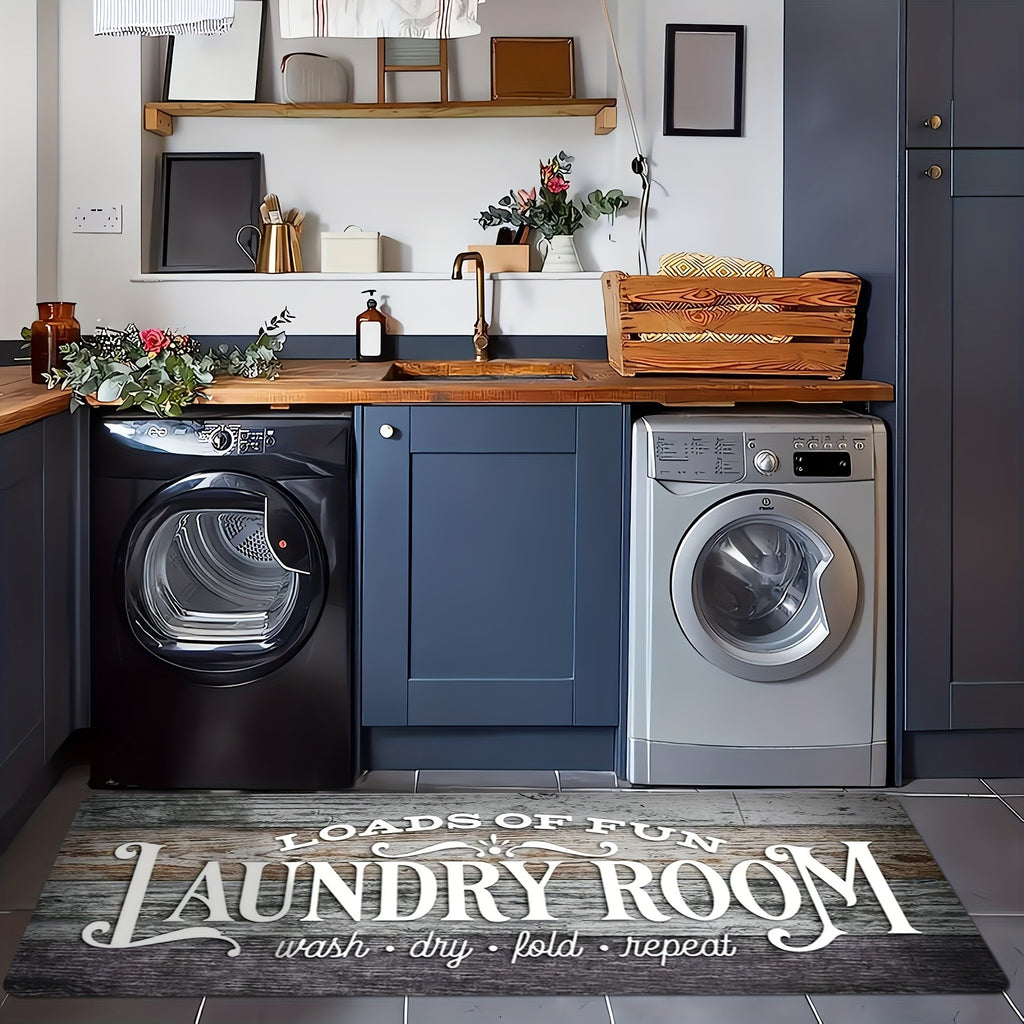 Non-slip Washable Laundry Room Runner Mat,Home Decor Floor Mat,Laundry Mat Home Decor,Laundry Room Accessories-Machine Washable Mat with Laundry-Themed Phrases