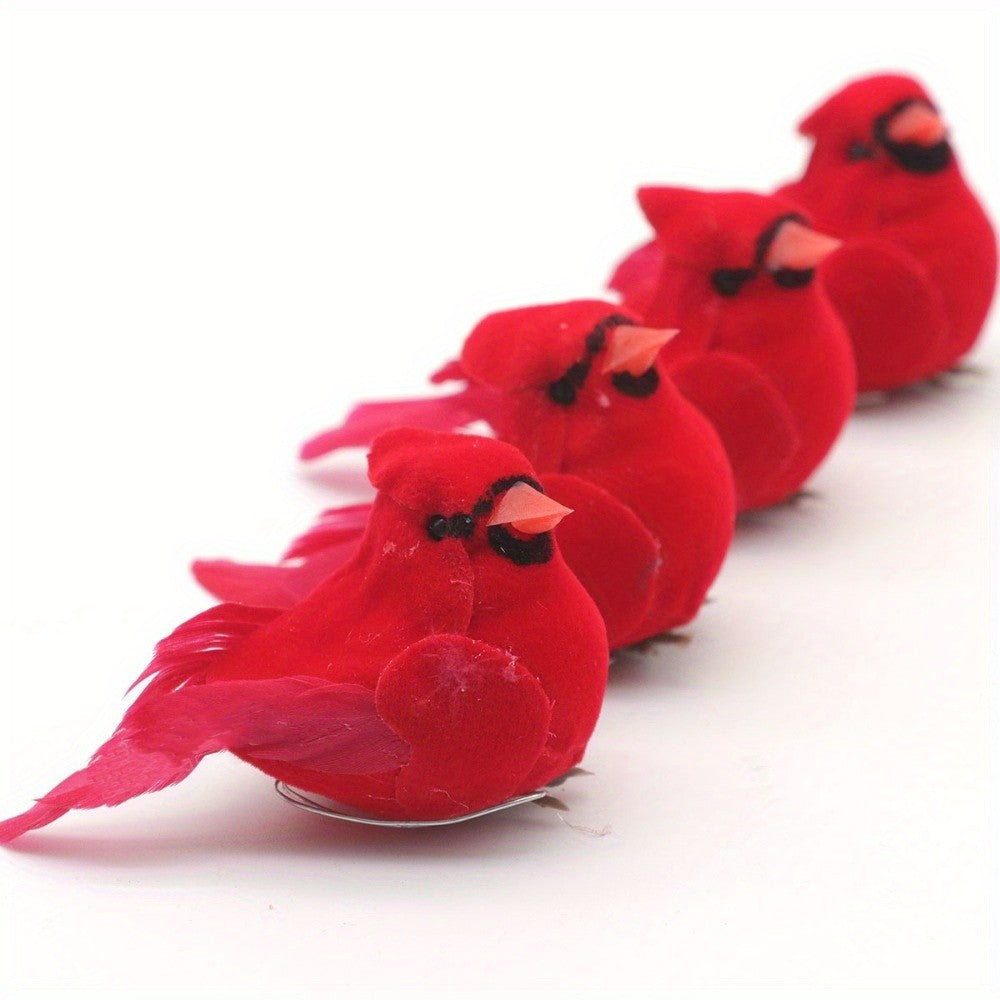 12pcs Christmas Cardinal Red Bird Clip on Tree Ornaments Foam Bird Decorations Approx. 2.36 Inch Bright Red Velvet And Feathers Wreaths Garland Centerpieces Decoration Crafts by Gift Boutique