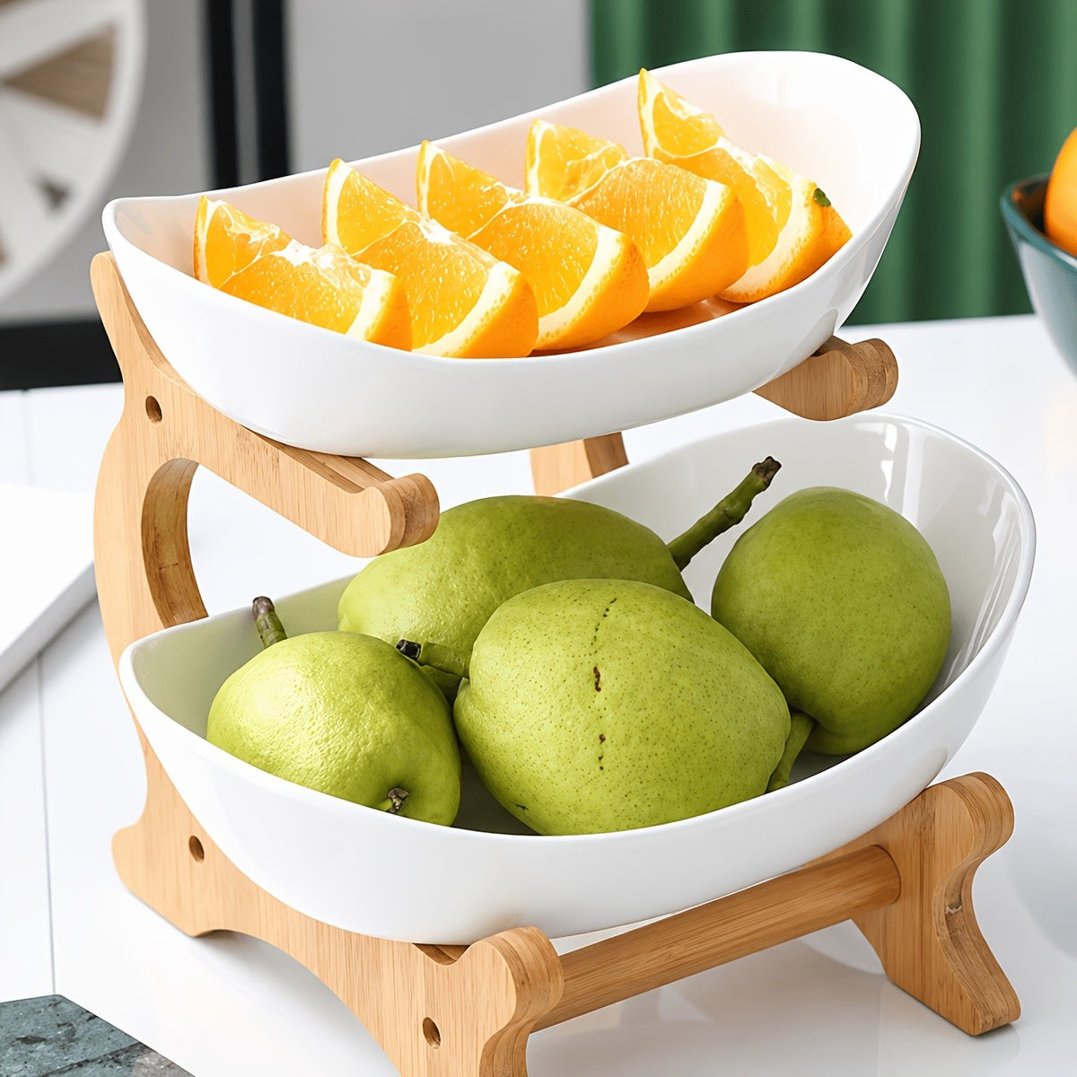 A Creative Two-Layer/Three-Layer Kitchen Fruit Basket, Large-Capacity Layered Fruit Basket, European-Style Dried Fruit Plate, Bamboo And Wood Frame, Household Snack Plate, Candy Tray, Fruit Basket, Bamboo And Wood