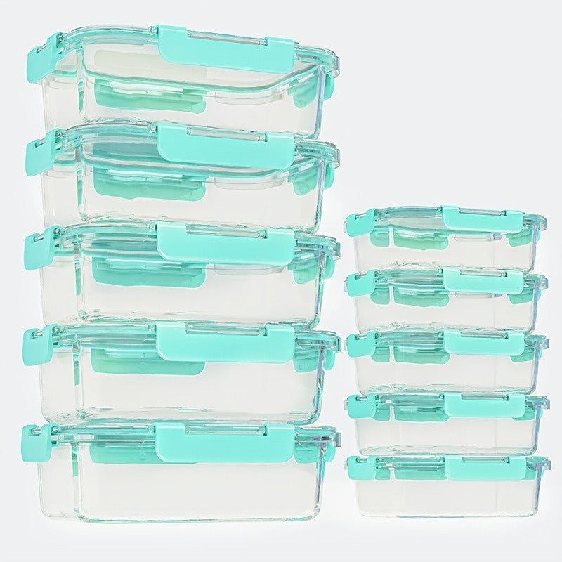 Set of 10 Glass Containers with Lids for Storage, Ideal for Meal Preparation And Pantry Organization. These Lunch Containers Are Leak-Proof And Airtight, Suitable for Use in The Microwave, Oven, Refrigerator, And Dishwasher