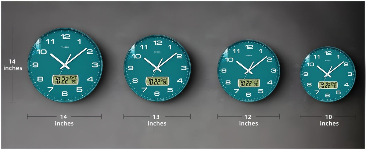 TIMESS calendar display analog wall clock, 10/12/14 inch 4-color large dial silent, can display perpetual calendar and Fahrenheit temperature, bedroom, office, school decoration