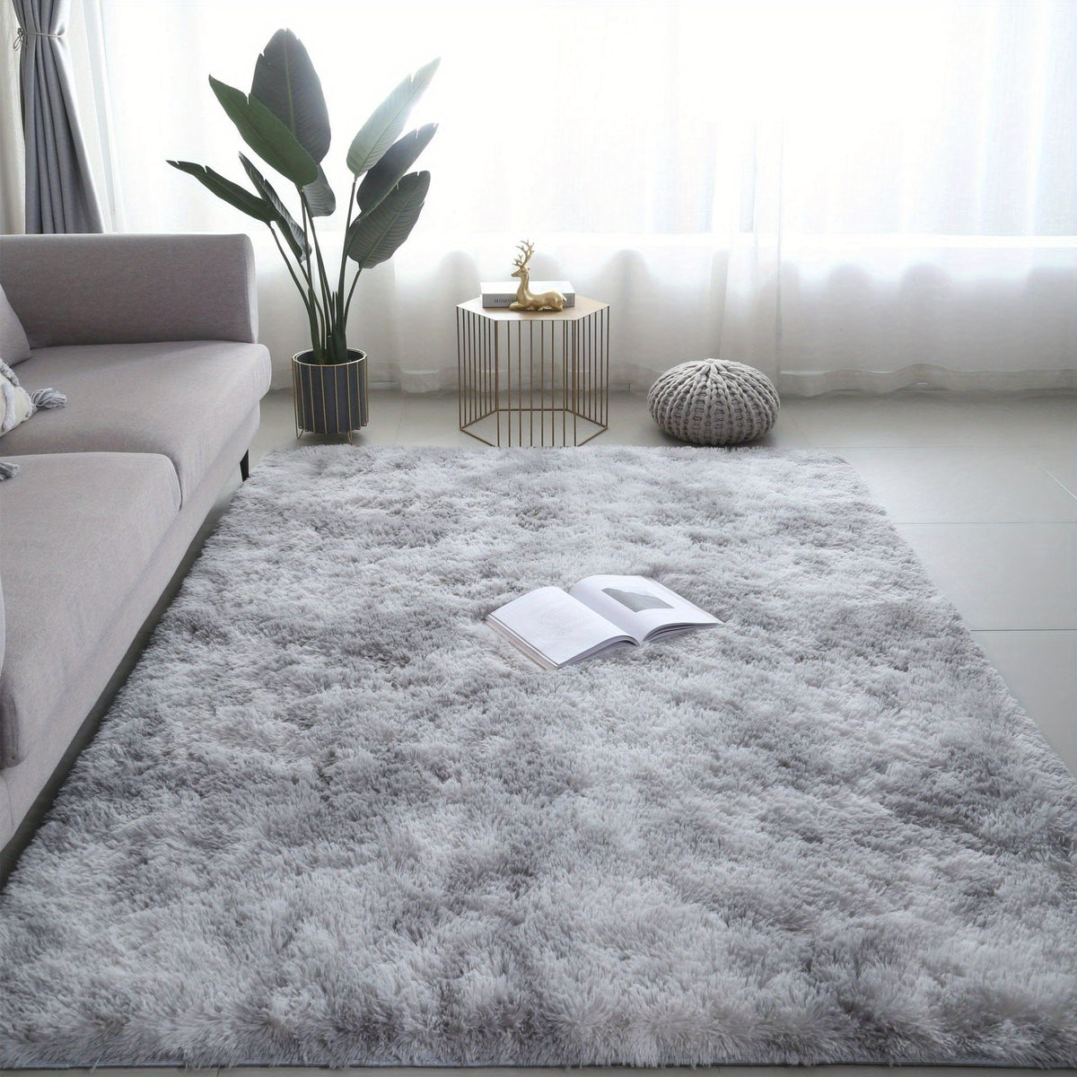 Tie-Dye Plush Area Rug, Soft Fluffy Machine Washable Carpet with Non-Slip Backing for Living Room, Bedroom and Office Decor in Four Colors