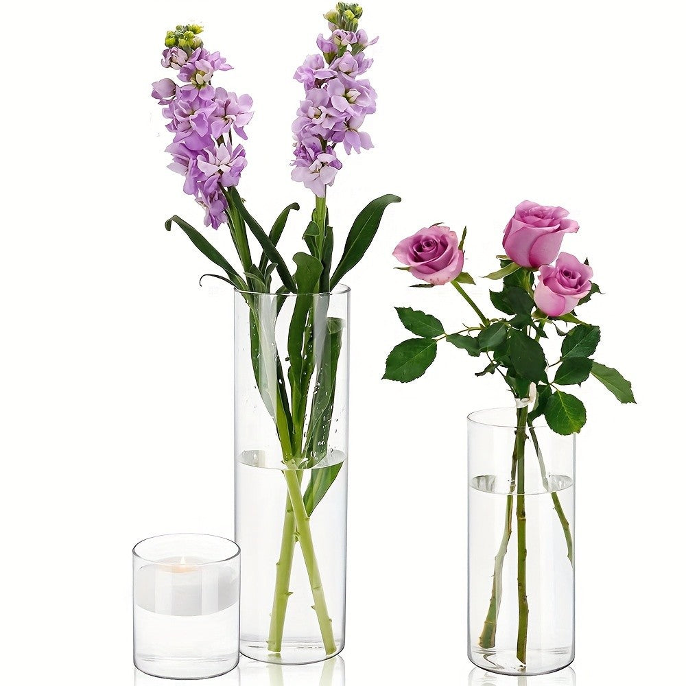 Mixed Height Glass Cylinder Vases, Clear 4, 8 and 12 Inch Flower and Candle Display Sets in 15, 24 or 48 Pieces for Wedding Party and Home Centerpieces
